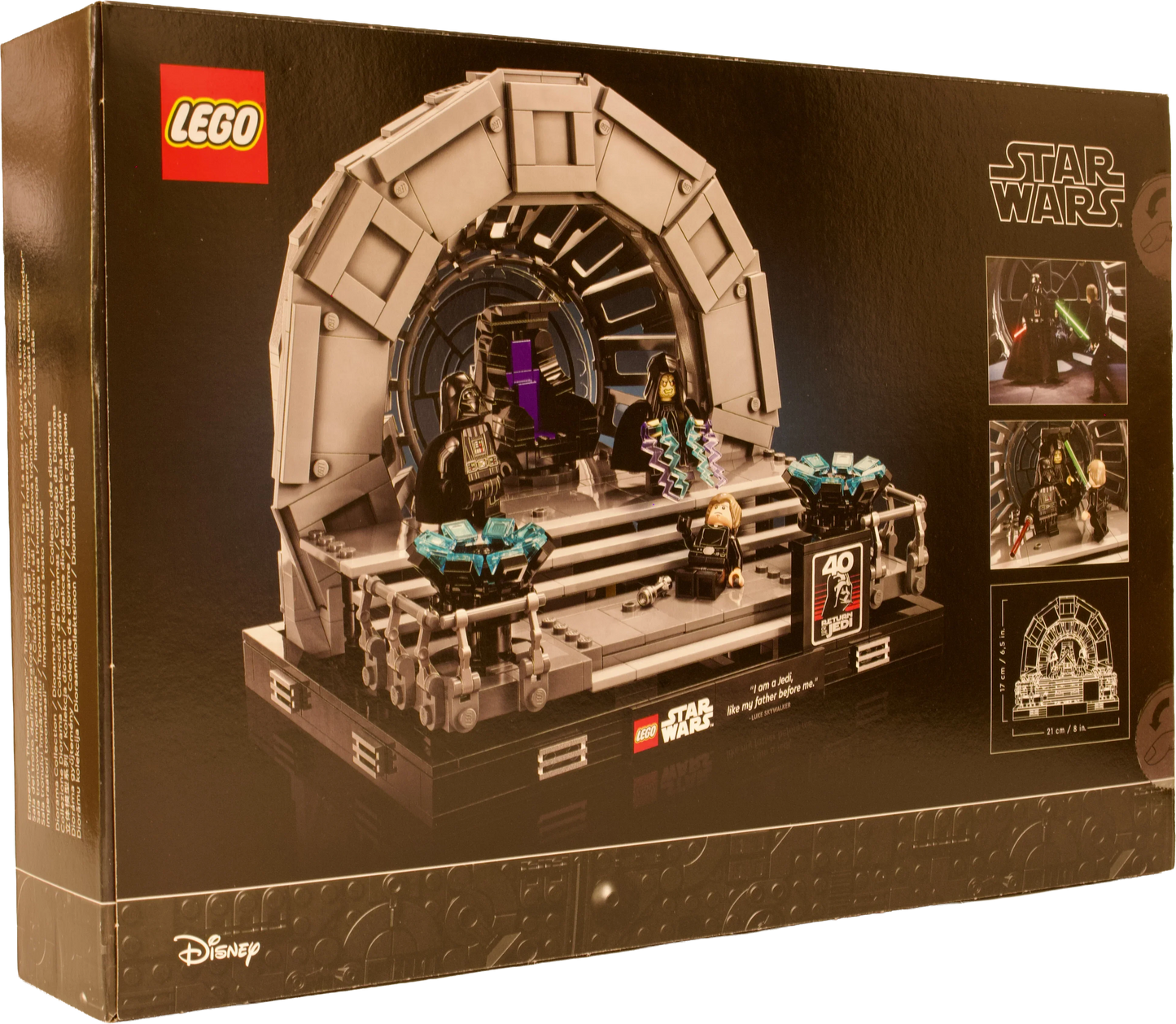 LEGO® Star Wars™ – bagside af æsken med visning af detaljer i Kejserens tronsal™ dioramaet